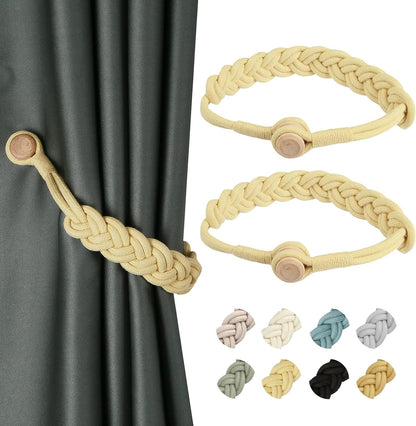BEL AVENIR Curtain Tiebacks Magnetic Woven Curtain Holdback Drapery Tie-Back (Yellow -2Pack)