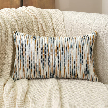 Aeckself Boho Striped Pillow Cover 12x20, Rectangle Decorative Lumbar Throw Pillow Cover Chenille Neutral Pillowcase for Couch Bedroom Living Room, Yellow Gray