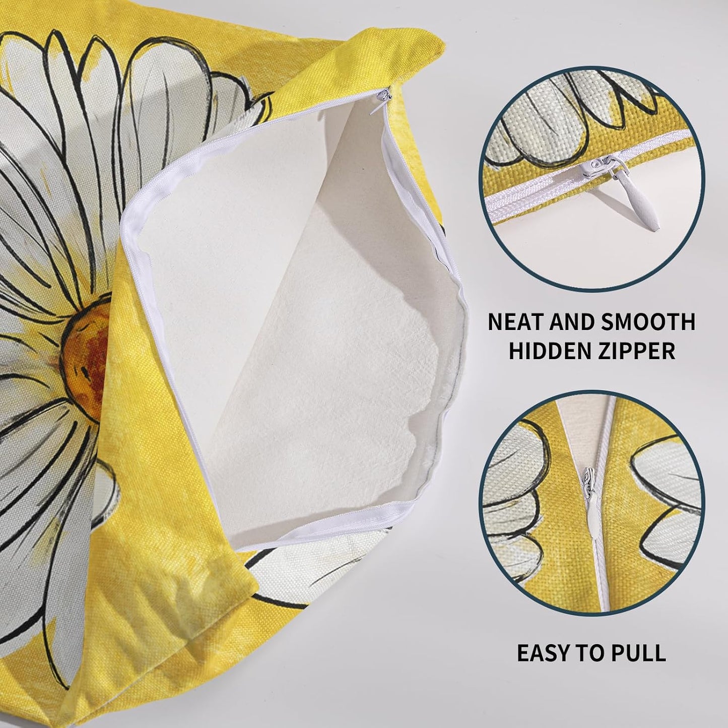 Robvobe Spring Daisy Pillow Covers 18x18 Set of 2 Cute Floral Yellow Summer Outdoor Decorative Throw Pillows Farmhouse Flower Pillowcases Linen Cushion Case Decor for Home Sofa Couch Bed