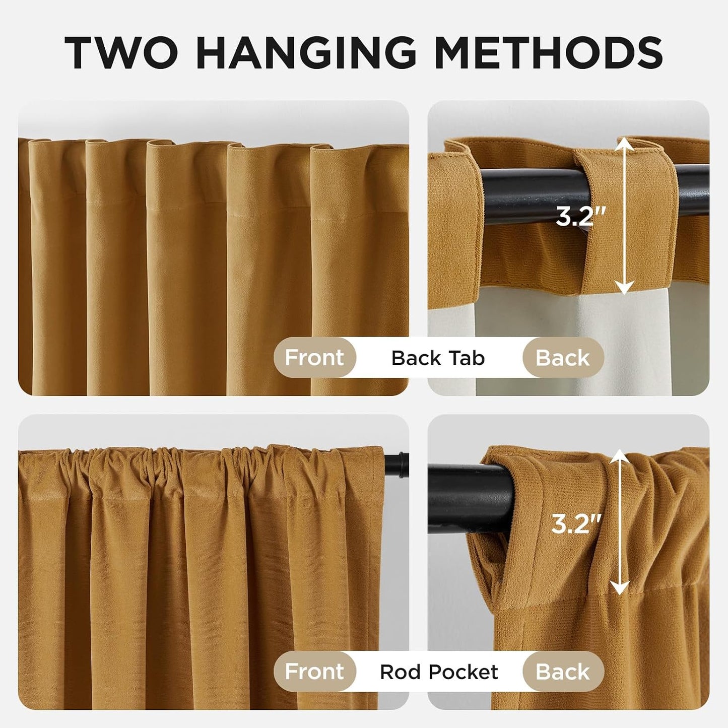 Joydeco Mustard Yellow 100% Blackout Curtains 84 Inch 2 Panels, Luxury Thermal Yellow Velvet Curtains for Bedroom Living Room, Soundproof Blackout Window Drapes, Rod Pocket & Back Tab (52W x 84L)