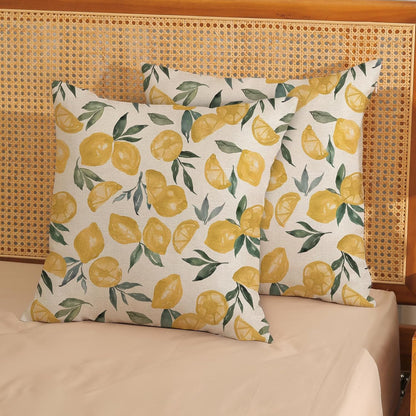 Summer Pillow Covers 18x18 Inch Set of 2 Yellow Lemon Pillow Covers Summer Outdoor Decorative Pillow Cases Linen Farmhouse Yellow Cushion Covers Decor for Couch Living Room Bedroom Sofa