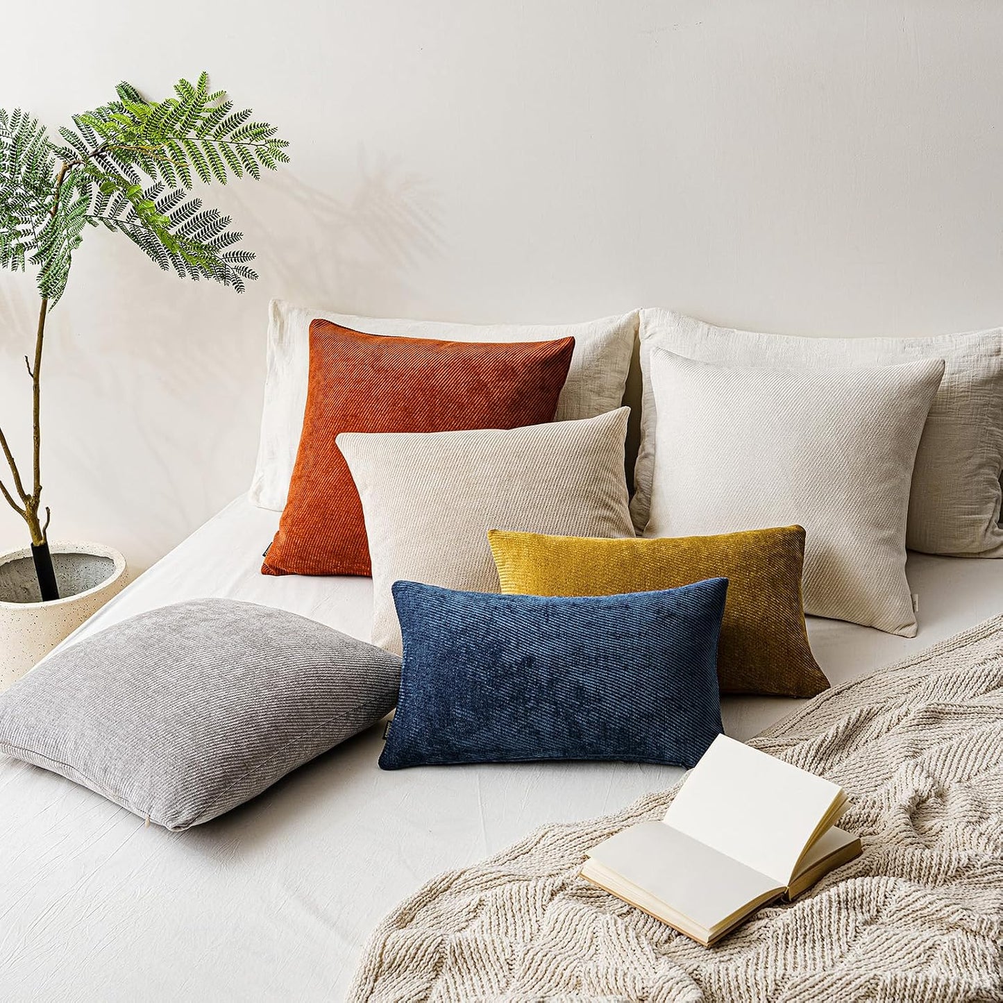 a moment Pack of 2 Decorative Chenille Throw Pillow Covers with Twill Cushion Covers for Sofa Living Room Couch Bed 12x20 Inch Yellow