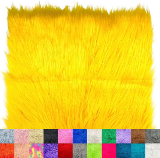 Ice Fabrics Faux Fur Fabric Squares - 10x10 Inches Pre-Cut Craft Fur - Shaggy Mohair Fabric for Costumes, Apparel, Rugs, Pillows, Decorations and More - Yellow - 10"x10"