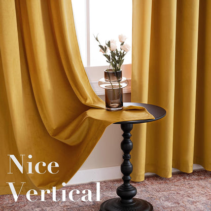 H.VERSAILTEX Velvet Curtains for Living Room 63 Inch Length 2 Panels Thermal Insulated Window Curtains for Bedroom Dining Room Privacy Room Darkening Grommet Drapes, W52 x L63 Inches, Mustard Yellow