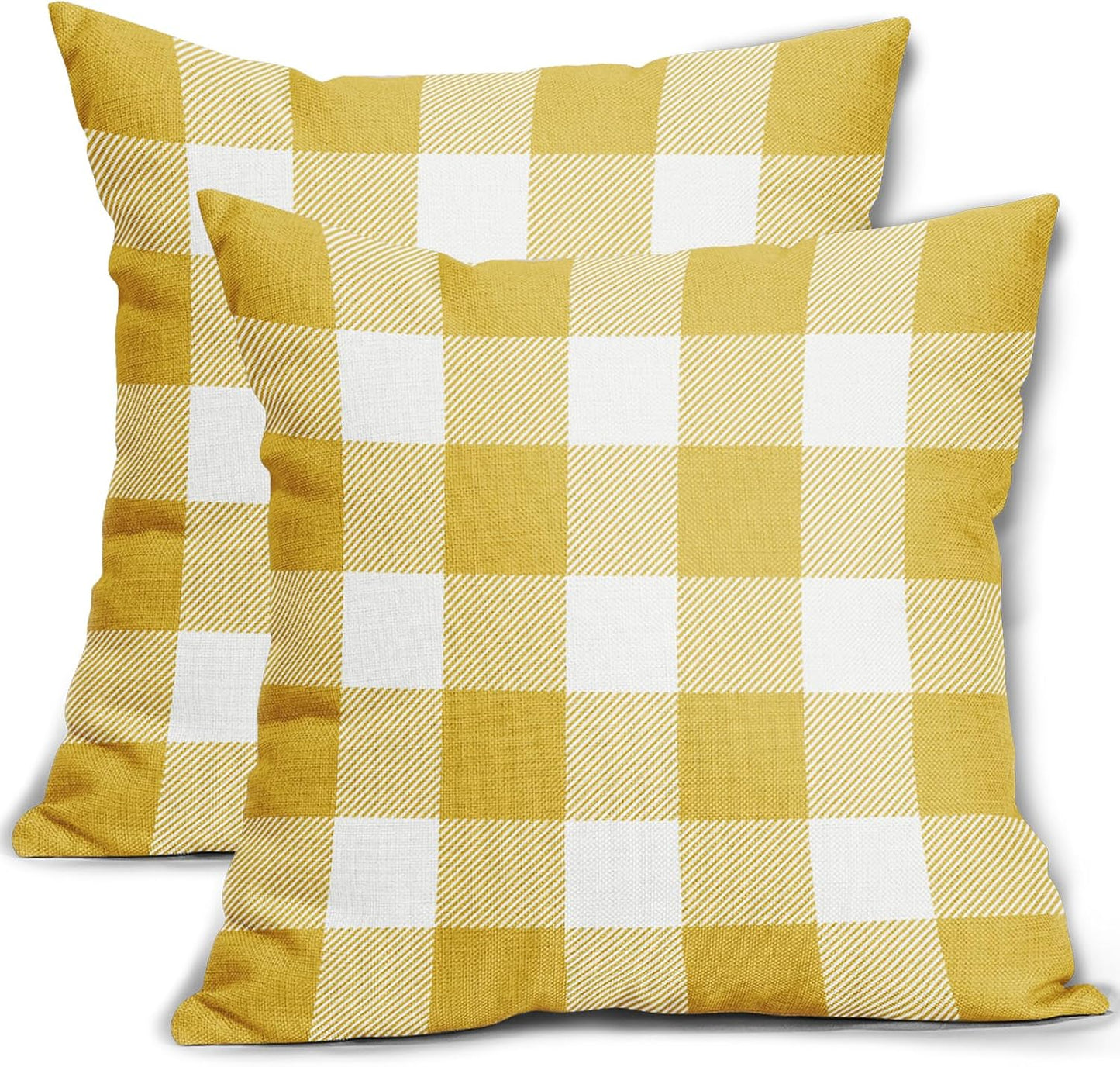 Yellow and White Buffalo Plaid Pillow Covers 18x18 Set of 2 Check Pattern Print Decorative Outdoor Pillowcases Holiday Farmhouse Christmas Checked Throw Cushion Case Couch Sofa Bed Decor