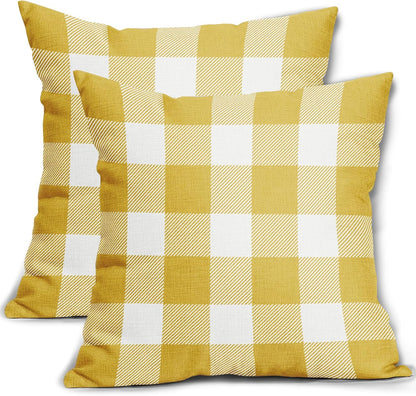 Yellow and White Buffalo Plaid Pillow Covers 18x18 Set of 2 Check Pattern Print Decorative Outdoor Pillowcases Holiday Farmhouse Christmas Checked Throw Cushion Case Couch Sofa Bed Decor