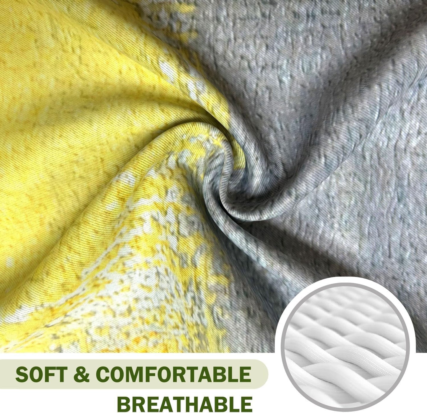 Yellow Grey Abstract Geometric Curtains – 100% Blackout Grommet Drapes, Thermal Insulated Window Panels for Bedroom, Living Room, Kids Room, 42 x 45 Inch