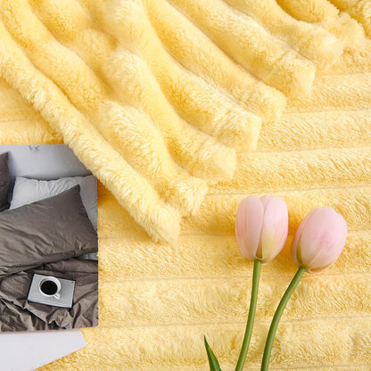 Excervent Solid Striped Flannel Fleece Blanket (50x70 inches, Light Yellow) Cozy Throw Blankets for Couch Sofa and Bed, Super Soft Luxurious Warm Blankets for Household Living Room Bedroom