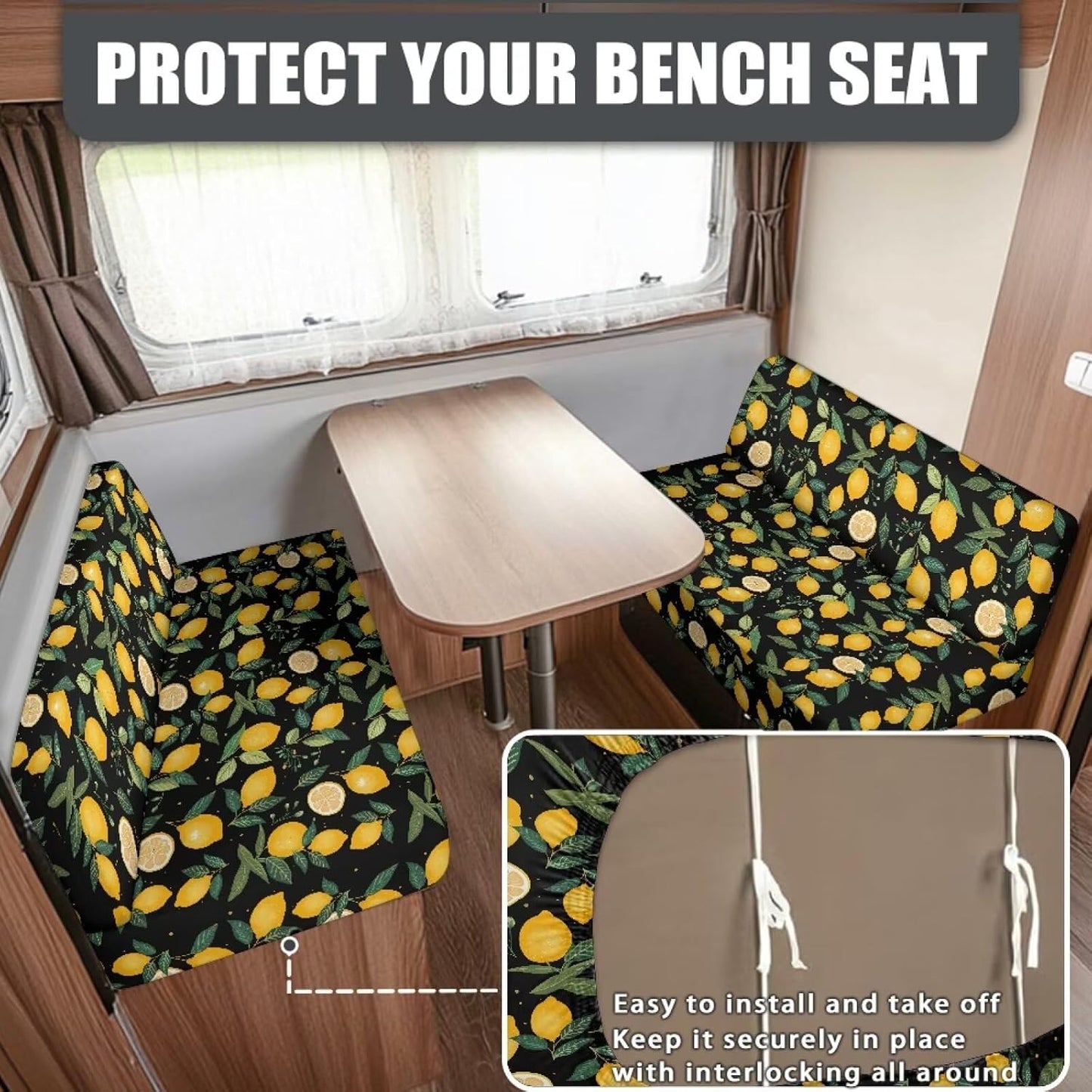 RV Dinette Cushion Covers Lemon Flower Print Stretch Dinette Booth Seats Camper Cushion Slipcover Couch Cover 2 Cushion Slipcovers RV Sofa Cover