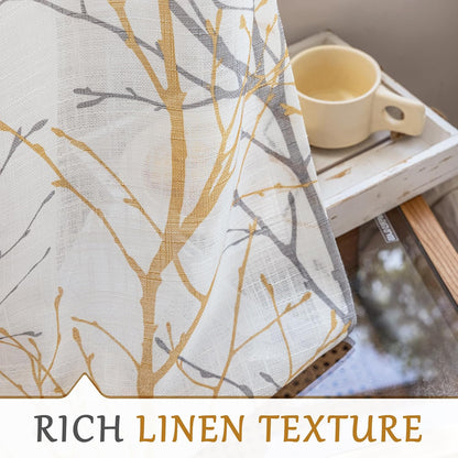 FMFUNCTEX Sheer Sidelight Front Door Curtains 40 Inches Long White Yellow Branch Tree Half Print Curtain for Patio Doors with Matching Tiebacks 24 Inches Wide 2 Panels Set