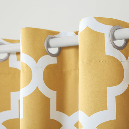 TOWN & COUNTRY EVERYDAY Ironwork Geo Trellis Sateen Indoor Curtains, Room Darkening Blackout, Grommet Top, Energy Efficient, 2-Pack Set, 52"x63", Sundress Yellow