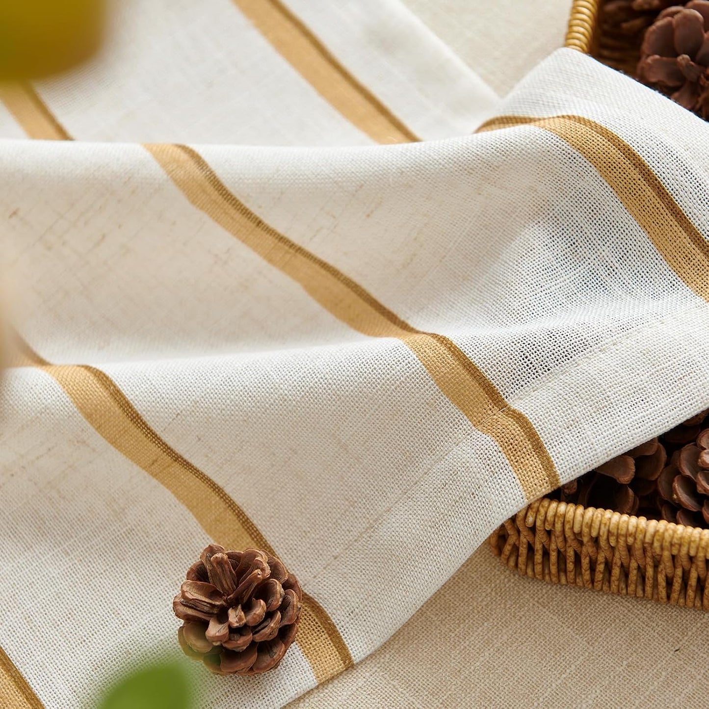 jinchan Linen Valance Kitchen Curtain Light Filter Double Layer 18 Inch | Light filtering kitchen valance,yellow striped pattern on linen background,bringing rustic farmhouse style