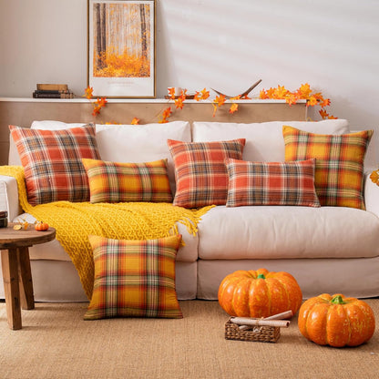 AQOTHES Fall Plaid Yellow Throw Pillow Covers 18x18 Inch Set of 2 | Autumn Decorative, for Couch Sofa Bed Living Room Home Decor, Farmhouse Accent Pillow Cases,Cushion Covers