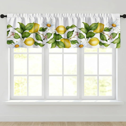Lemon Valance, 54x18 Inch Lemon Kitchen Curtains for Window, Summer Cafe Kitchen Curtains with Rod Pocket, Lemons Curtains for Kitchen in Linen Fabric for Bedroom Home Decor, Yellow Lemon Design