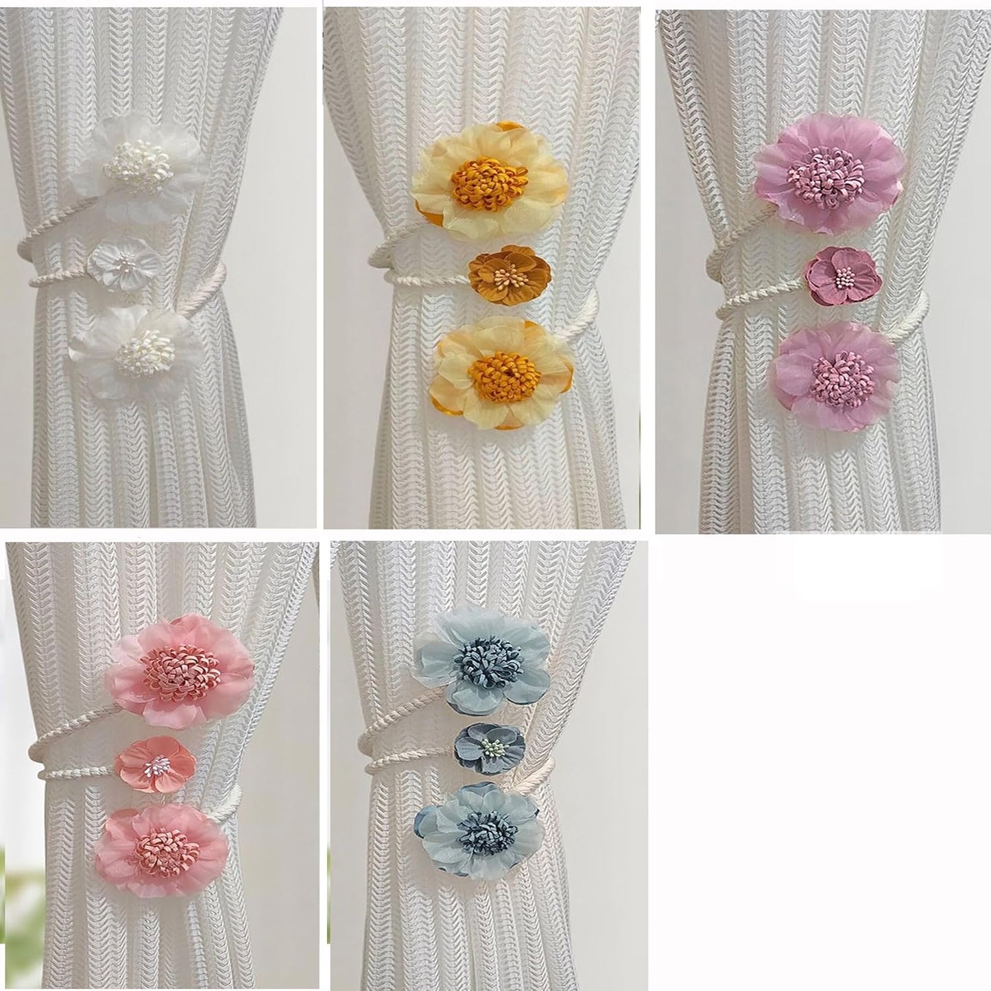 2 Packs Flower Curtain Buckle,Handmade Artificial Flower Curtain Holdbacks Clips,Flexible Curtain Tiebacks Clips Elegant Decorative for Living Room Bedroom(Yellow)