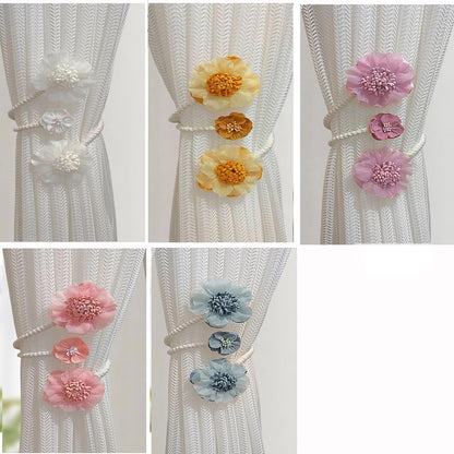 2 Packs Flower Curtain Buckle,Handmade Artificial Flower Curtain Holdbacks Clips,Flexible Curtain Tiebacks Clips Elegant Decorative for Living Room Bedroom(Yellow)