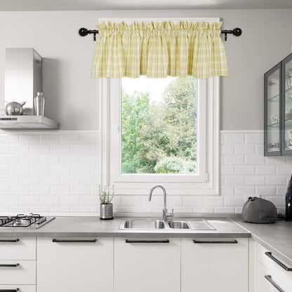 DII Window Valance Collection, 100% Cotton, Pre-Shrunk, Machine Washable, 2 Inch Curtain Rod Pocket, Single Panel, 72x14, Lemon Fresh Plaid