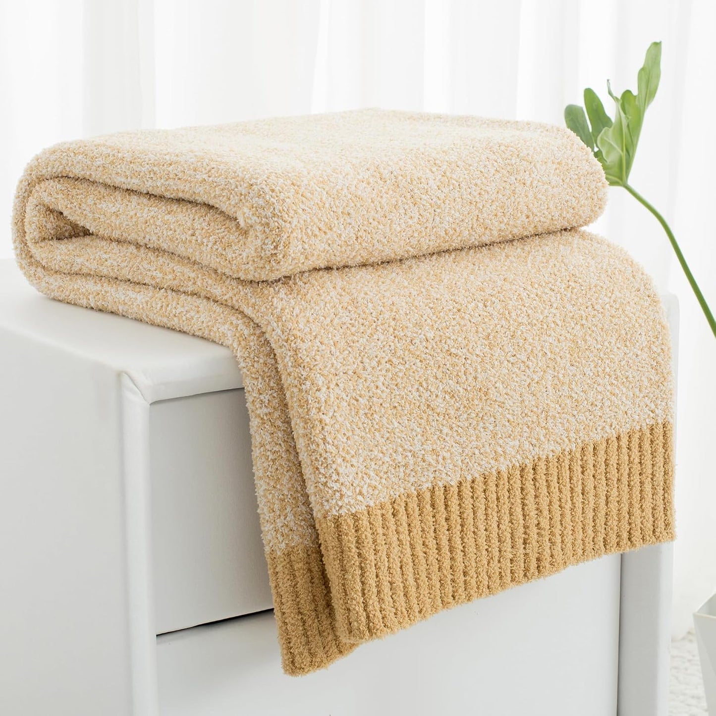 Carriediosa Heather Throw Blanket 50" X 60", 400GSM Ultra Soft Microfiber Fuzzy Fluffy Reversible Knitted Blankets Cozy Plush Lightweight and Warm Fall Throws for Couch, Bed, Sofa, Yolk Yellow