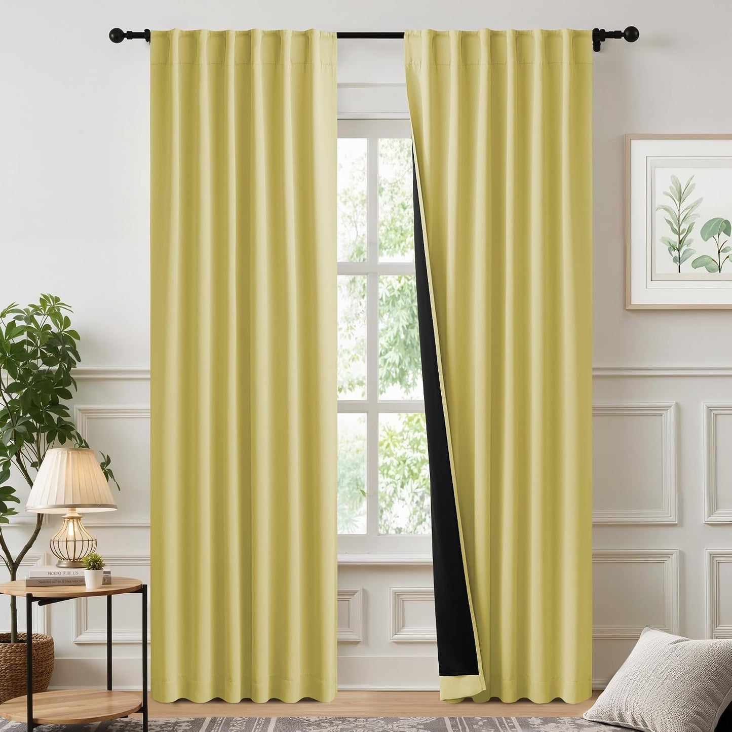 NICETOWN Paler Yellow 100% Blackout Curtains, 2 Panels 52x84 Inches for Living Room & Bedroom Drapes with Rod Pocket Back Tab, Energy Efficient Noise Reducing Thermal Insulated Window Treatments