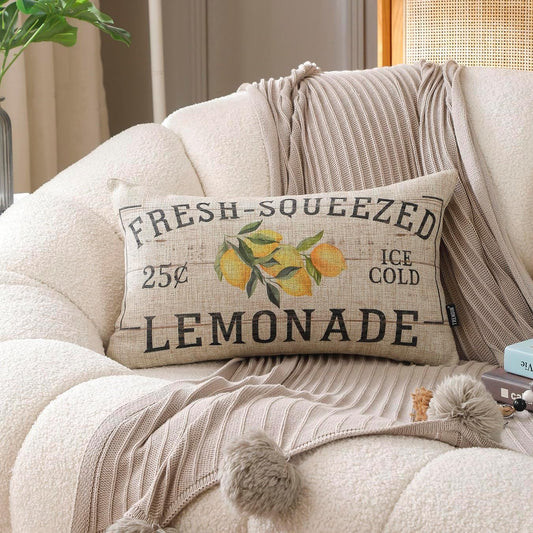 TRENDIN Farmhouse Lemon Pillow Cover 12x20, Vintage Summer Spring Decor, Decorative Rustic Fruit Throw Pillow Cover, Country Cushion Case for Farmhouse Decor PL1259TR