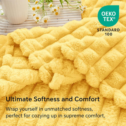 BEDELITE Light Yellow Throw Blanket for Couch - Super Soft Lightweight 3D Checkered Fluffy Fuzzy Fleece Blanket, Luxurious Plush Cozy Blanket for Room Home Decor, Gift for Women, 50x60 inches