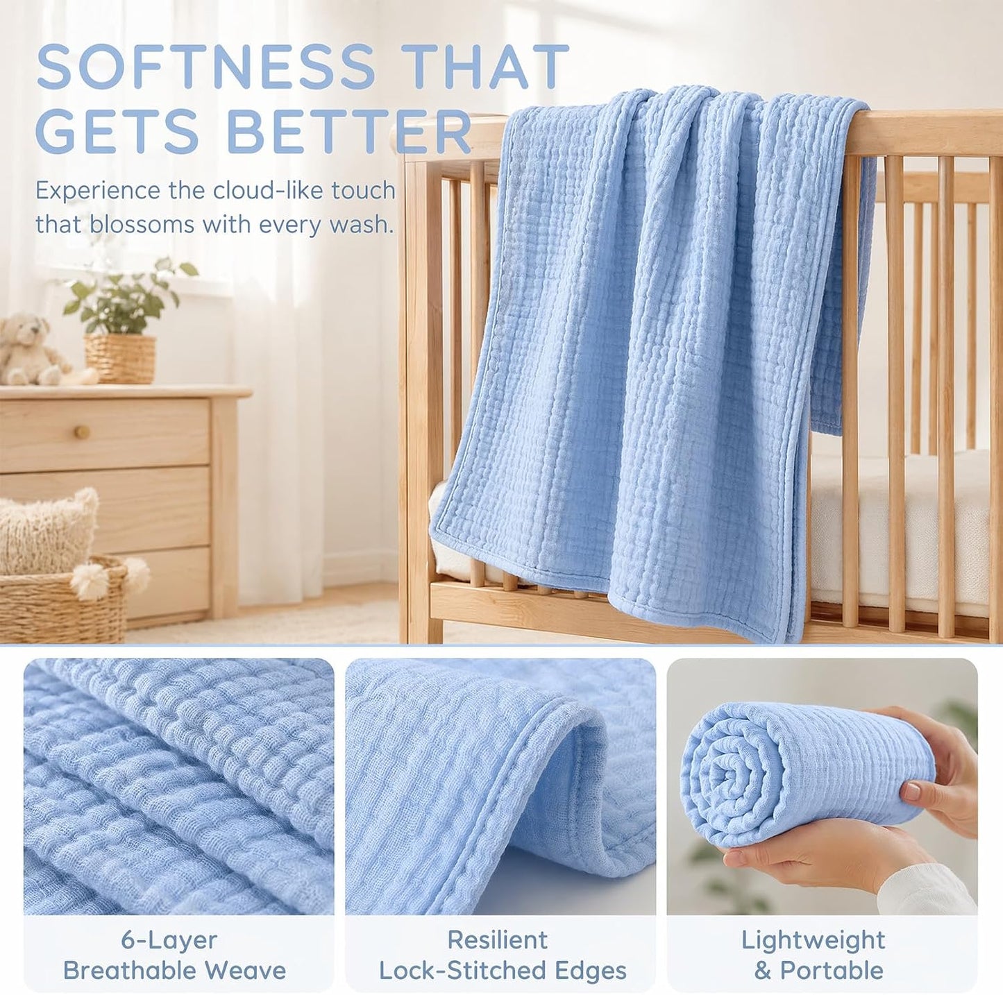 Cotton Muslin Throw Blanket for Adults - 6-Layer Breathable Cooling Summer Blanket - Soft Lightweight Gauze Bedding for Couch Travel & Sleep (130 × 150 cm / 51.18 × 59.06 in,Yellow)
