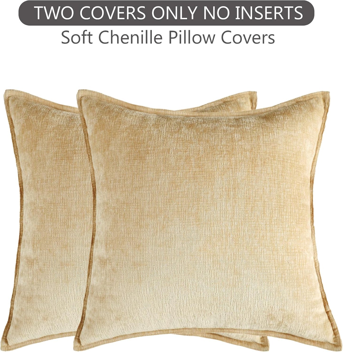 Stellhome Soft Decorative Chenille Pillow Covers 18x18 Inch Natural Yellow Boho Farmhouse Neutral Couch Throw Pillows for Bed Sofa Livingroom Pack of 2 Accent Modern Pillowcase Home Decor