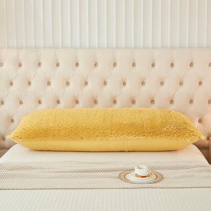 Body Pillow Cover Large Fluffy Shaggy Lumbar Full Body Pillowcase 21 x 54 Inches Soft 1 Pack Modern Home Decorative Zipper Closure, Lemon Yellow