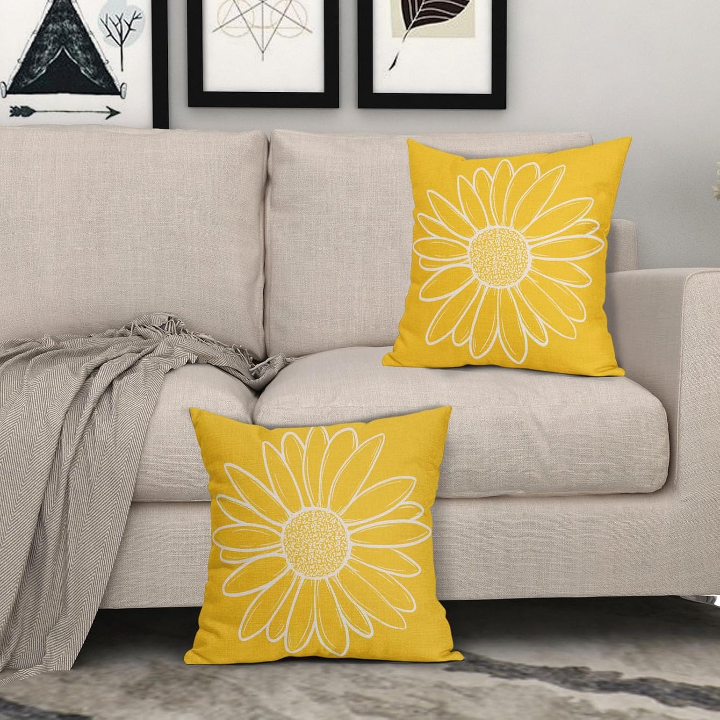 Spring Summer Daisy Flowers Pillow Covers 18X18 Inch Yellow Floral Bloom Decorative Pillow Cases Seasonal Modern Cotton Linen Throw Pillows Set of 2 Farmhouse Home Decor for Sofa Couch