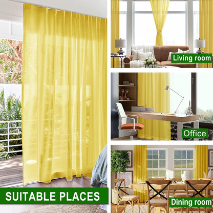 Hiasan Sheer Curtains for Bedroom with Tiebacks, Rod Pocket Light Filtering Lightweight Voile Window Curtains for Living Room, Kids' Room and Kitchen, Yellow, W52 x L45, Set of 2 Soft Drape Panels