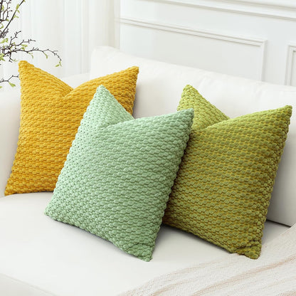 OTOSTAR Pom Poms Decorative Corduroy Throw Pillow Covers 22x22 Inch Super Soft Boho Striped Square Cushion Covers Case Geometric for Sofa Couch Bedroom Car Decor Set of 1, Yellow