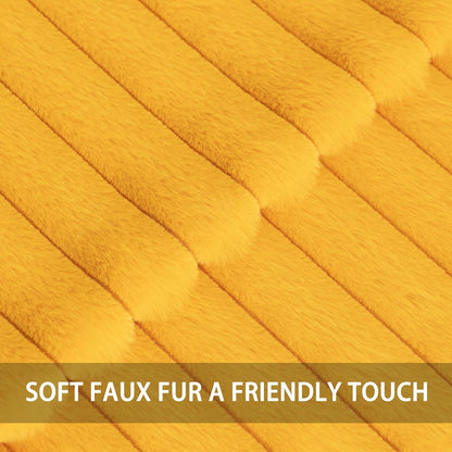 Aegero Pack of 2 Faux Fur Fall Throw Pillow Covers 22x22 Inch, Soft Plush Striped Neutral Couch Pillow Cover, with Velvet Back Modern Home Decor for Sofa Living Room Couch Bed Yellow