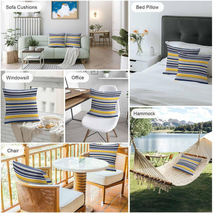 Outdoor Waterproof Throw Pillow Covers Set of 2 Yellow Stripes Lines Pillowcases 18x18 Inches Navy Blue Classic Striped Decorative Pillows Cushion Case Patio Pillows for Couch Bed Chair Garden