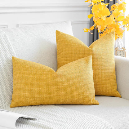 OTOSTAR Pack of 2 Throw Pillow Covers 12x20 Inch Linen Yellow Pillowcases Farmhouse Decorative Solid Pillow Covers 30x50 cm Lumbar Cushion Case for Home Decor Sofa Couch Bed (Yellow)