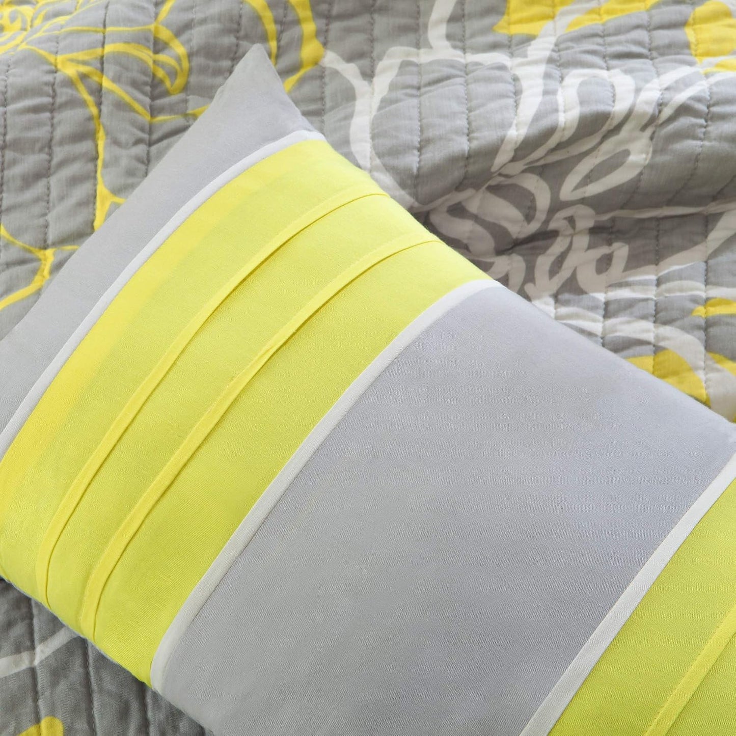 Madison Park Lola 100% Cotton Quilt Set - Casual Floral Channel Stitching Design, All Season, Lightweight Coverlet Bedspread Bedding, Shams, Decorative Pillows, King/Cal King(104"x94"), Yellow 6 Piece