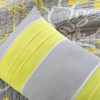 Madison Park Lola 100% Cotton Quilt Set - Casual Floral Channel Stitching Design, All Season, Lightweight Coverlet Bedspread Bedding, Shams, Decorative Pillows, King/Cal King(104"x94"), Yellow 6 Piece