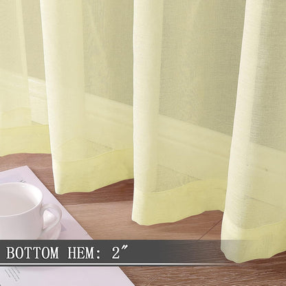 Tollpiz Short Sheer Curtains Linen Textured Bedroom Curtain Sheers Light Filtering Rod Pocket Voile Curtains for Living Room, 54 x 45 inches Long, Transparent Yellow, Set of 2 Panels