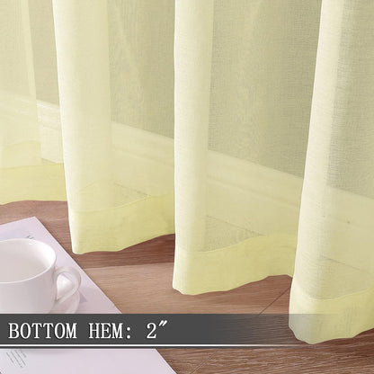 Tollpiz Sheer Curtains Linen Textured Bedroom Curtain Sheers Light Filtering Rod Pocket Voile Curtains for Living Room, 54 x 84 inches Long, Transparent Yellow, Set of 2 Panels