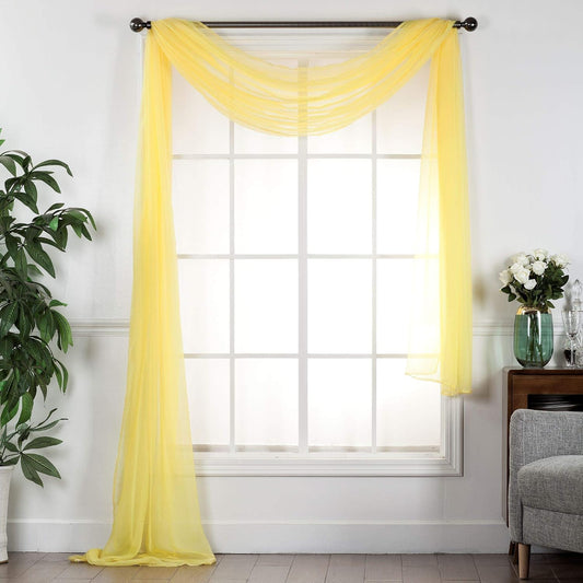 Decotex Sheer Voile Transparent Window or Event Decor Scarf Valance - Various Sizes & Colors (54" W x 216" L, Yellow)