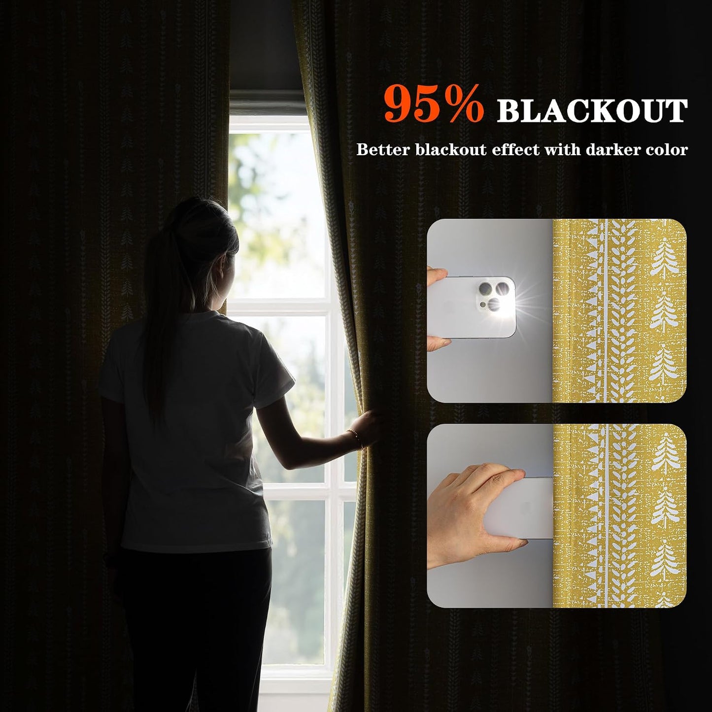 MEETSKY Yellow Blackout Curtains 84 inch Long - Printed Farmhouse Bohemian 95% Room Darkening Thermal Insulated Drapes for Bedroom Living Room, Back Tab, 50" Wide Each Panel, 2 Panels