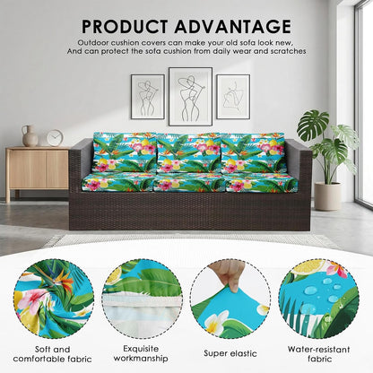 8 Pcs Summer Lemon Stretch Patio Cushion Covers Tropical Floral Outdoor Cushion Covers Outdoor Seat Couch Sofa Slipcovers Washable Replacement Couch Slipcovers Furniture Protector for Garden Porch