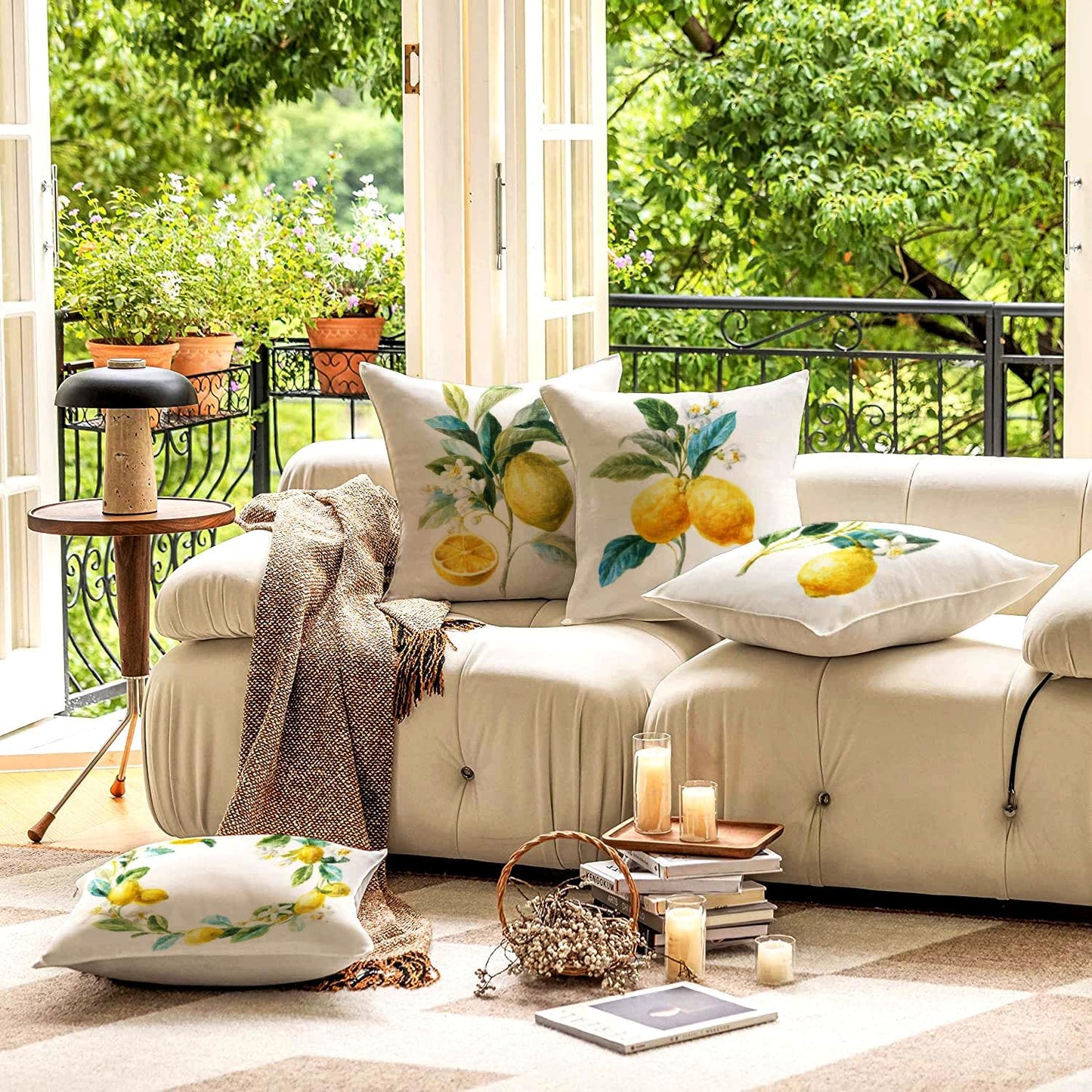 HUASHUZI Summer Pillow Covers Outdoor Waterproof Lemon Decor Yellow Cushions Throw Pillows Case 18x18 Inch Set of 4 Patio Furniture Pillows Decorative for Home Garden Sofa Couch