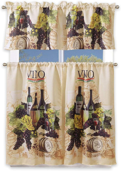 Sapphire Home Kitchen Curtain Linen 3 Piece Set - 2 Tiers + 1 Tailored Valance, Sunflower Design Linen Stylish Window Curtains for Your Kitchen Décor, KC Sunflower White Green Yellow