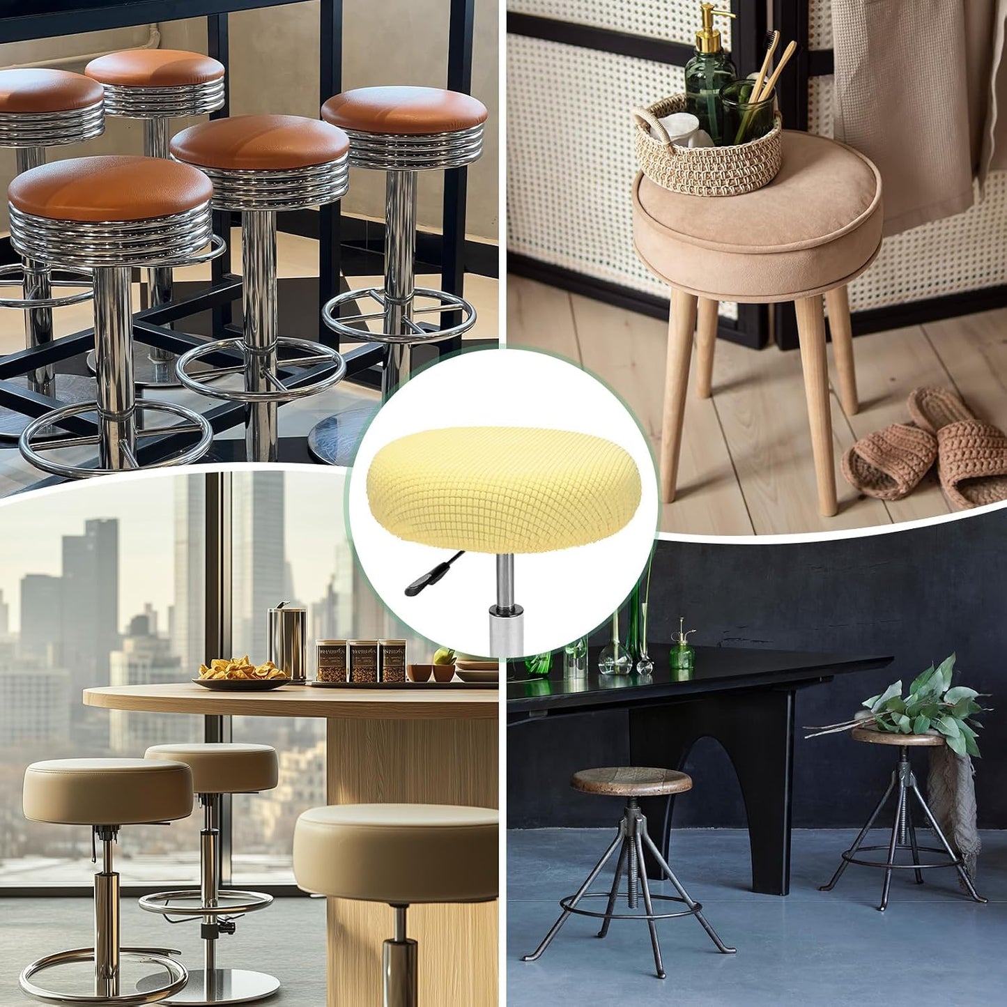 M METERXITY 1-Pack Bar Stool Covers Round, for 12-14 Inch Polyester Corn Grid Seat Covers with Elastic Bands for Bar Stool/Round Cushion [Lemon Yellow]