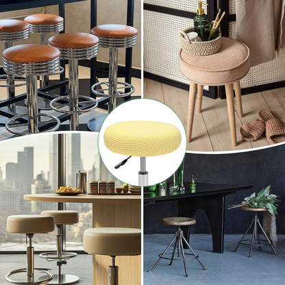 M METERXITY 2-Pack Bar Stool Covers Round, for 12-14 Inch Polyester Corn Grid Seat Covers with Elastic Bands for Bar Stool/Round Cushion [Lemon Yellow]