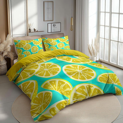Vector Illustration Fruit Lemon Slice Microfiber Duvet Cover Set Twin (68 x 90 in) 2pcs Bedding Set for Kids Girls Boys Teens Room Decor, Ultra Soft Comforter Quilt Cover with 1 Pillow Shams, Yellow