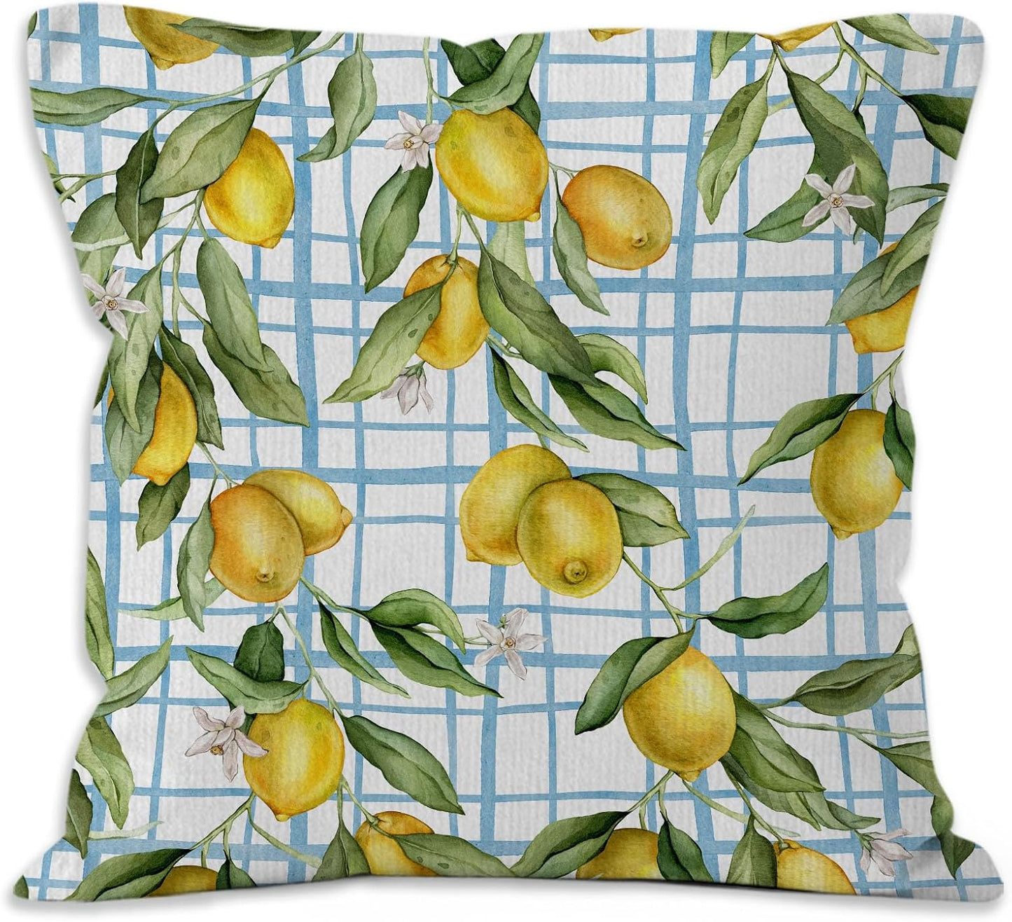 Lemon Pillow Covers 18x18,Yellow and Blue Mediterranean Summer Lemon Decor, Yellow and Blue Mediterranean Summer Throw Pillow Covers for Home Bedroom Couch