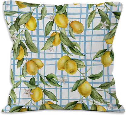 Lemon Pillow Covers 18x18,Yellow and Blue Mediterranean Summer Lemon Decor, Yellow and Blue Mediterranean Summer Throw Pillow Covers for Home Bedroom Couch