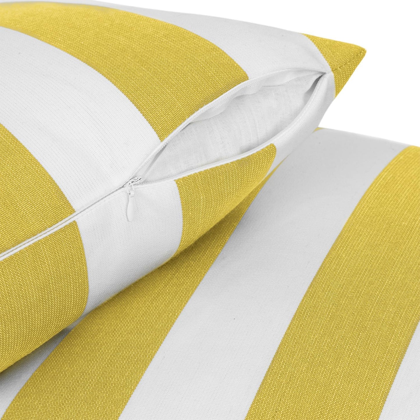 Sherry Kline Cabana Stripe Outdoor Throw Pillow Set of 2, 18x18 Inch Knife Edge Reversible Decorative Cushions, Indoor Outdoor Patio Accent Pillows, Made in USA - Yellow/White