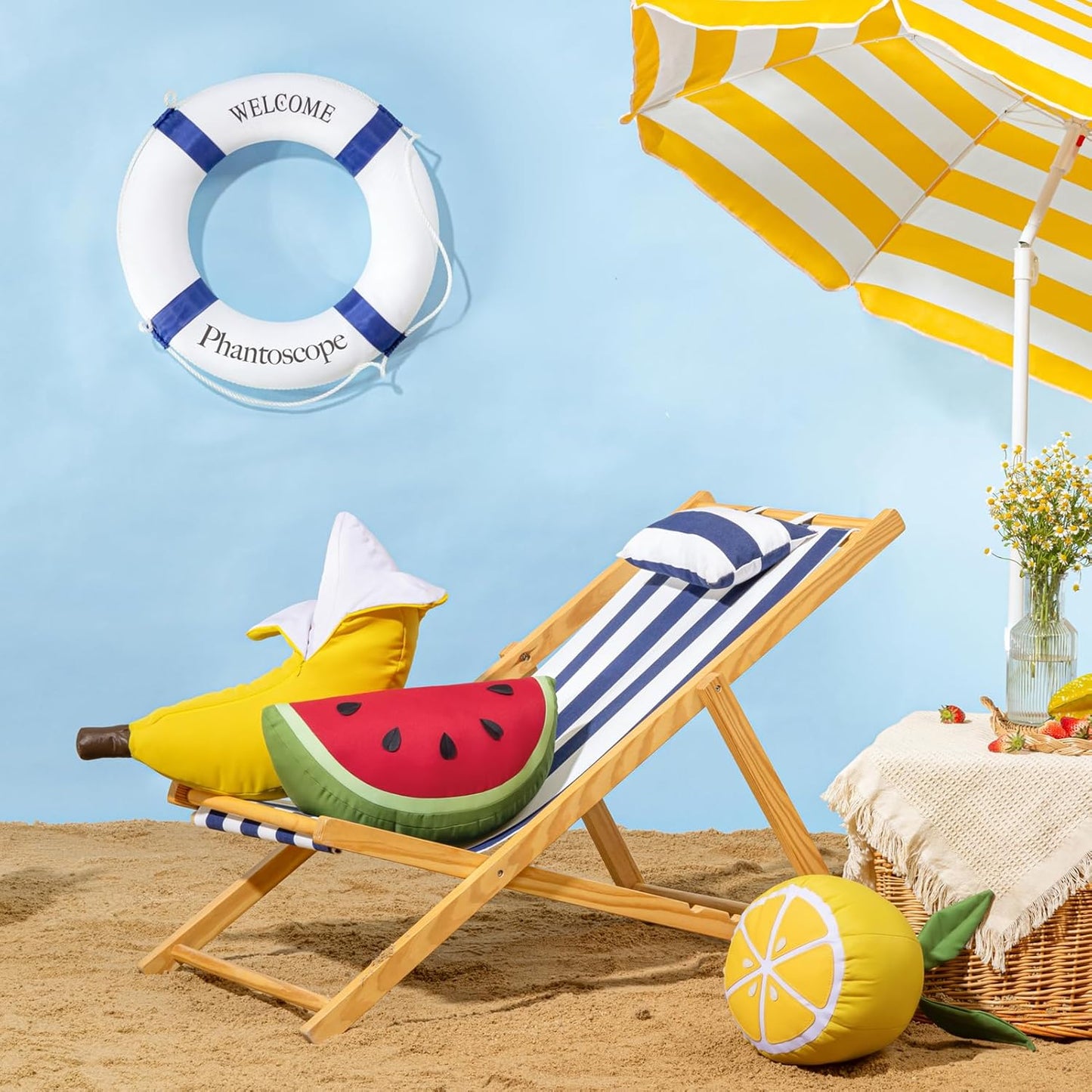Phantoscope Fruit Outdoor Shaped Pillow Series Lemon Shaped Waterproof Outdoor Throw Pillow with Leather Decorative, Cushions for Fun Home Decor for Patio, Pool, Yellow and White, 12 x 10 inches